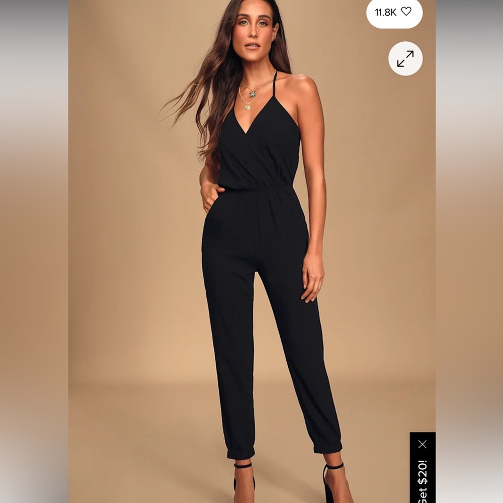 Lulu's Black V-Neck Halter Jumpsuit